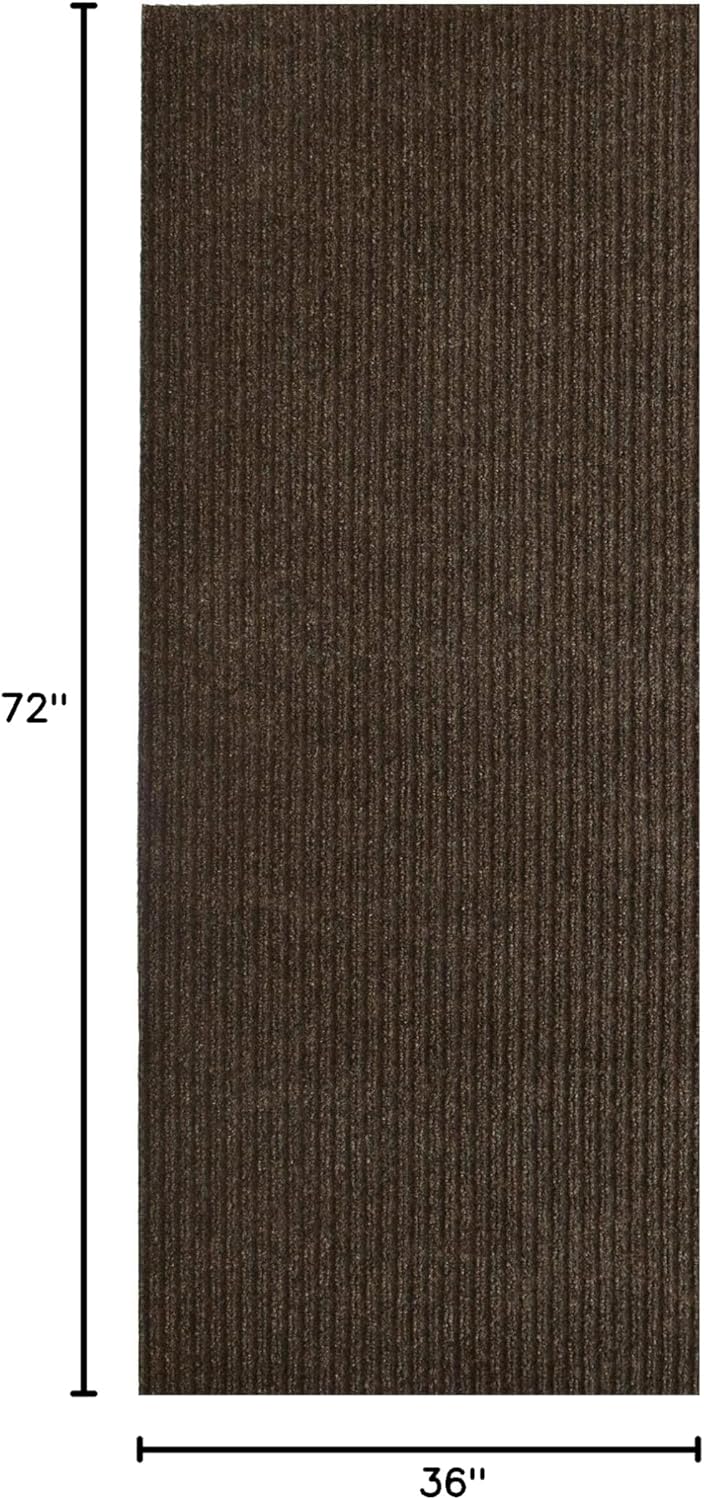 iCustomRug Spartan Weather Warrior Indoor/Outdoor Utility Ribbed Carpet Runner with Non-Slip Thermoplastic Rubber Backing, 3ft X 6ft in Brown