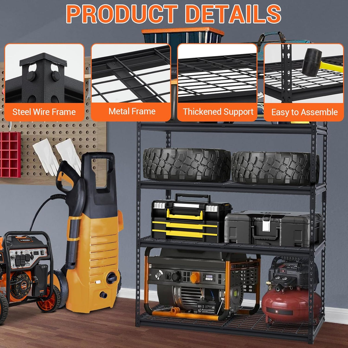 400LBS Storage Shelves，71" H x 48'' W x 24" D Storage Shelves, 5-Tier Industrial Heavy Duty Storage Shelves, Steel Shelving with Adjustable Rack, Black