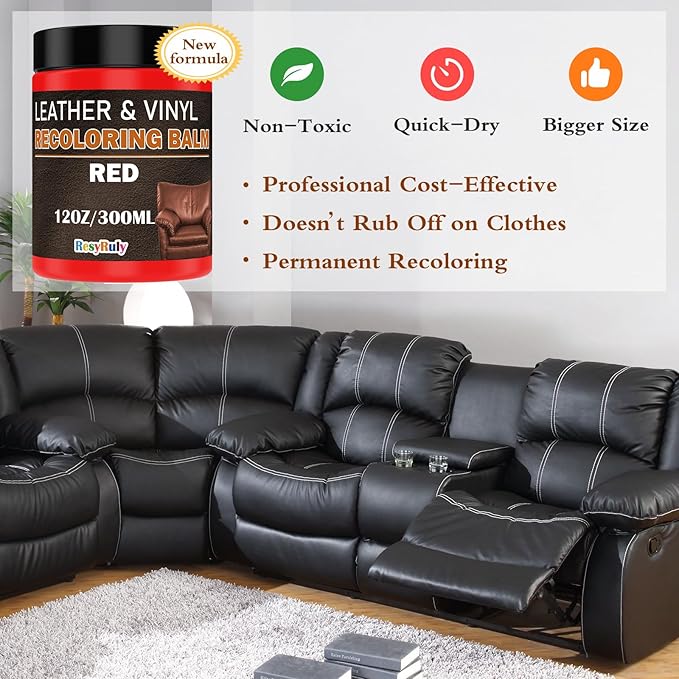 Leather Stains and Dye Liquid Red Recoloring Balm Dashboard Fabric Sneaker Shoes Boots Jacket Bag Purse Vinyl Acrylic Paint Boat Car Seats Wood Furniture Couch Fade Scratches Repair Kit Color Restorer