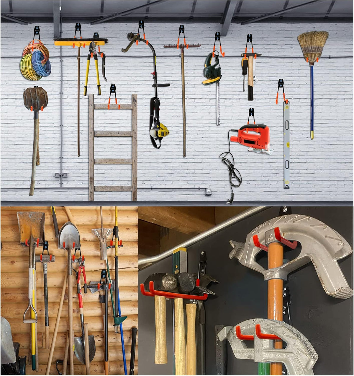 WMK 7.3'' Garage Hooks Heavy Duty Wall Hook, 6 Pack Garage Storage Hook, Wall Mount Utility Garage Hooks for Hanging Tools Bike Ladder (Orange)
