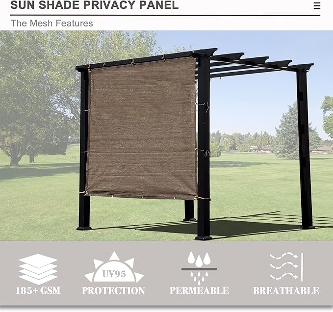 Alion Home Sun Shade Privacy Panel with Grommets and Hems on 4 Sides for Patio, Awning, Window, Pergola or Gazebo - Mocha Brown (6' W x 5' H)