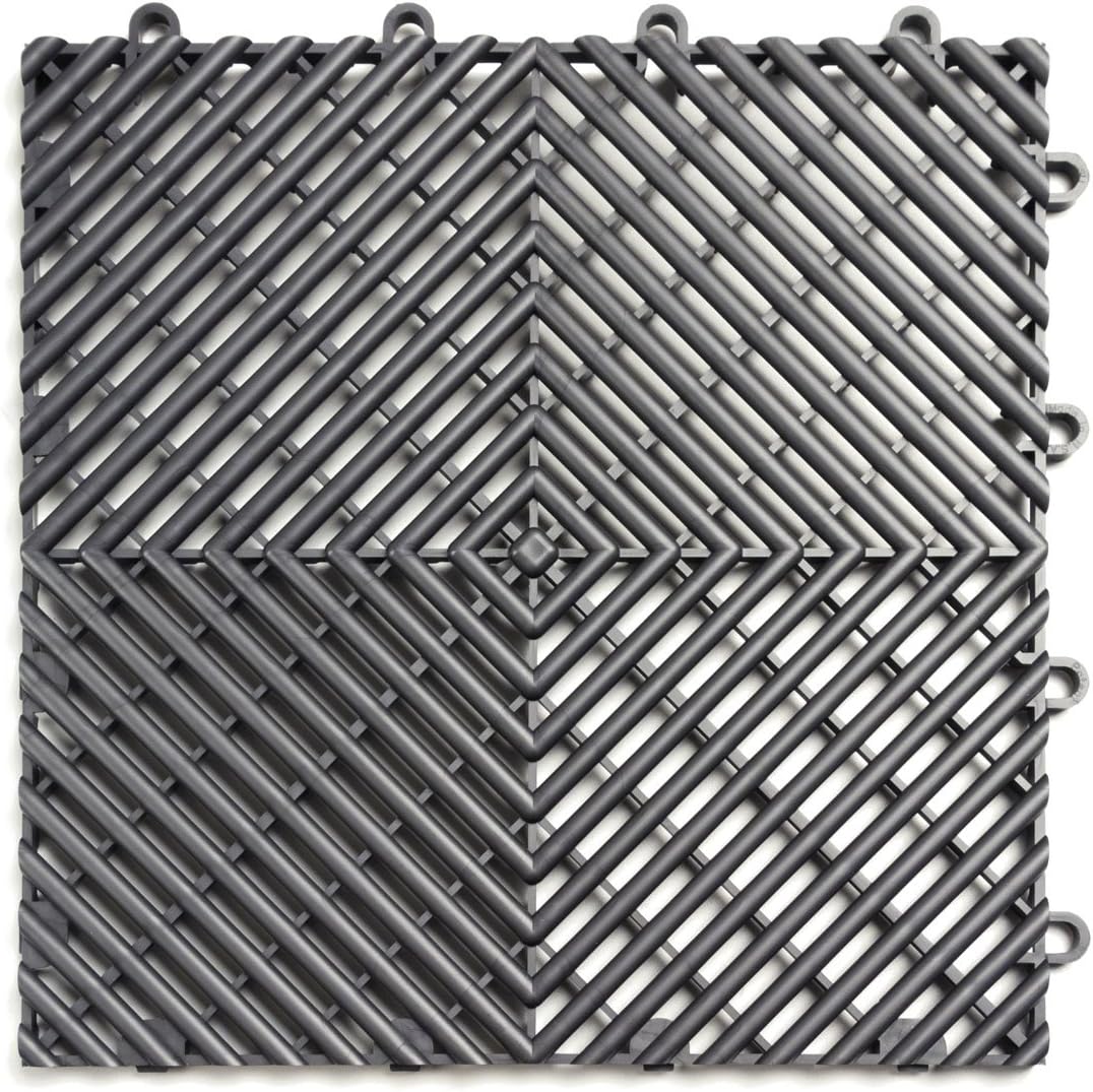 Big Floors RaceDeck Free-Flow Interlocking Garage Flooring Tiles, Non-Slip, Self-Draining, Heavy-Duty, High-Impact Copolymer, Easy Install (Graphite, 48 Pack of 12 x 12" Tiles)
