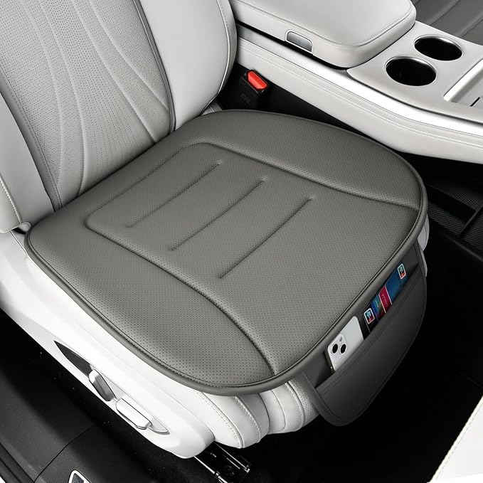 KAYI Car Seat Cushion, Comfort Memory Foam Car Cushions for Driving, Breathable Leather Surface with Anti Slip Rubber Bottom, Seat Cushion for Car and Office Chair (1 Pack, Grey)