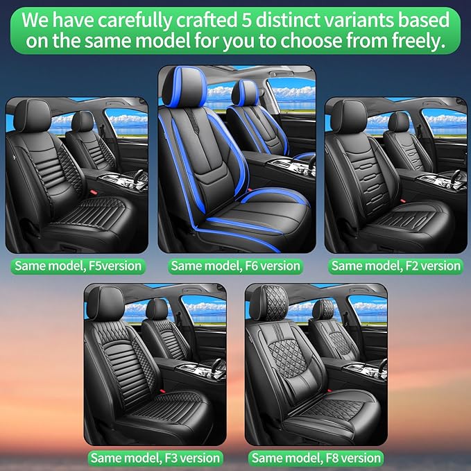 Fit Accord Car Seat Covers for Honda Accord 2003-2024 2025 2026 -Upgraded Premium Waterproof & Breathable Leather,Airbag Compatible,All-Weather Seat Cushion Protector,2 Front/Black-Blue