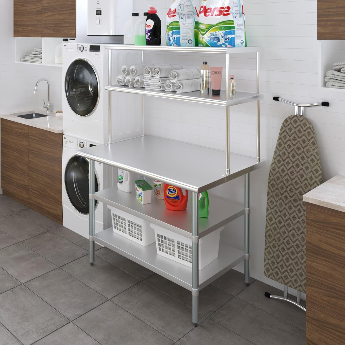 Amgood Stainless Steel Work Table with 2 Shelves | Metal Kitchen Prep Table & Shelving Combo (30" x 48" Table with 2 Shelves + 18" Overshelf)