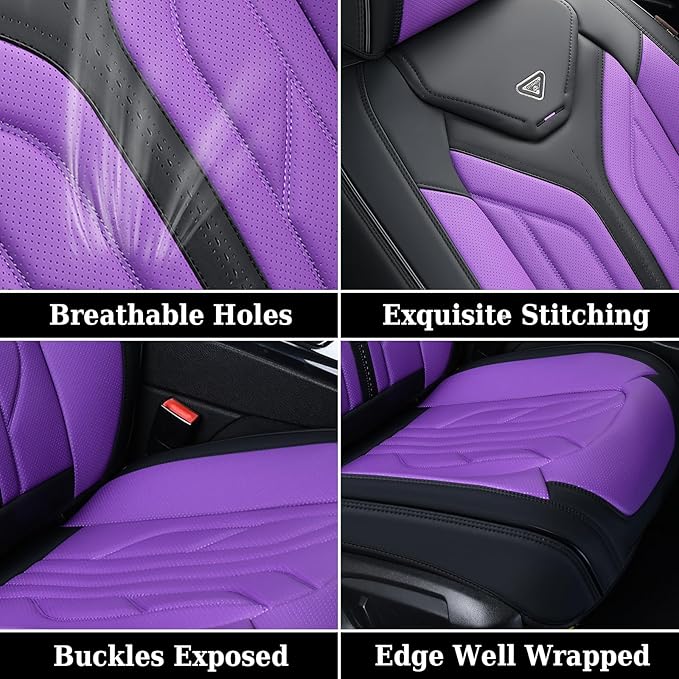 Coverado Front Seat Covers, Leather Seat Covers for Cars, Car Seat Covers Front Seats, Automotive Seat Covers Car Seat Protector Car Accessories Fit for Most Sedans SUV Pick-up Truck(Black&Purple)