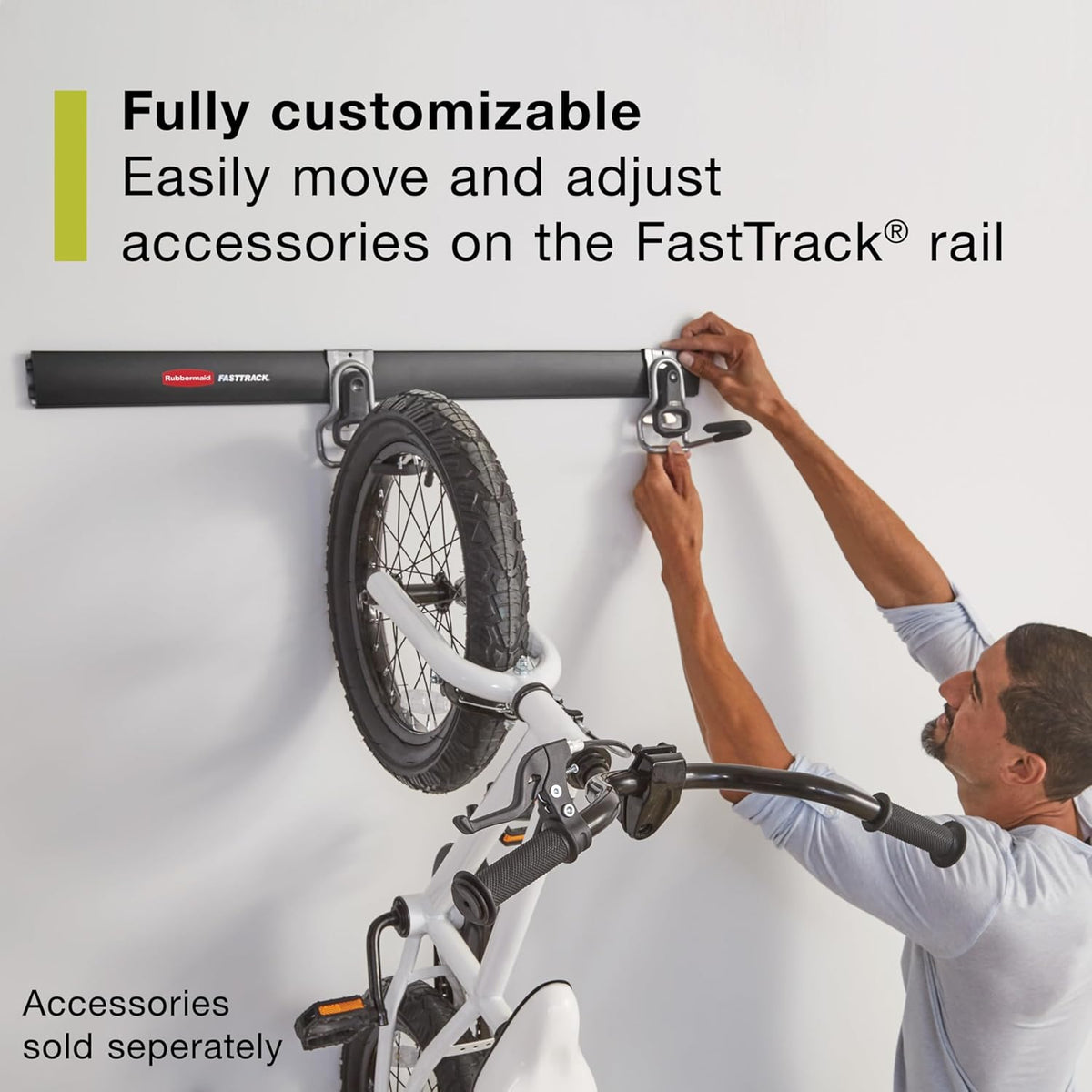 Rubbermaid 24-Piece FastTrack Garage Wall-Mounted Storage Kit, 6 Rails and 18 Hooks, Black, for Home/House/Tool/Sports/Equipment/Utility Purposes