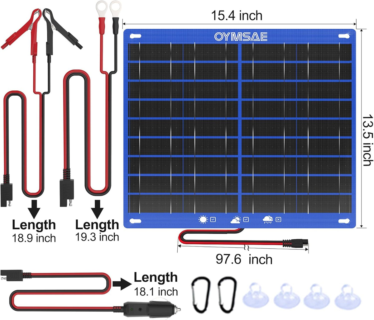 OYMSAE 30W 12V Solar Panel Battery Charger Portable Waterproof Power Trickle Battery Charger & Maintainer for Car Boat Automotive RV with Cigarette Lighter Plug & Alligator Clip