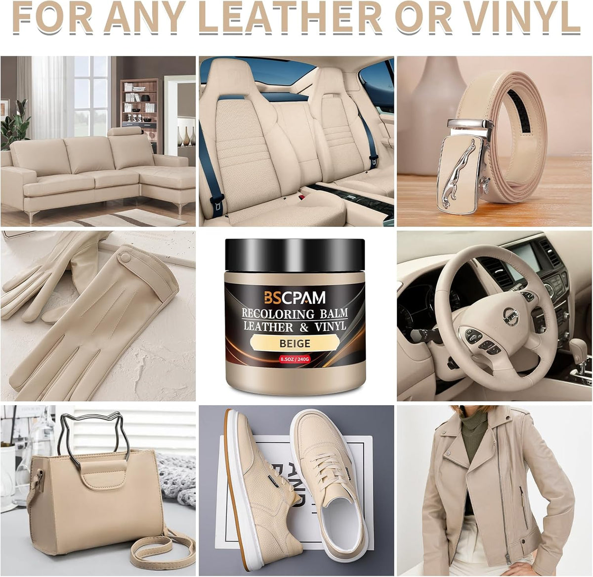 Beige Leather Recoloring Balm with 100ml Mink Oil,Leather Couch Scratch Remover,Leather Repair kit for Vinyl Furniture and Car Interior,Leather Dye Paint,Mink Oil for Leather