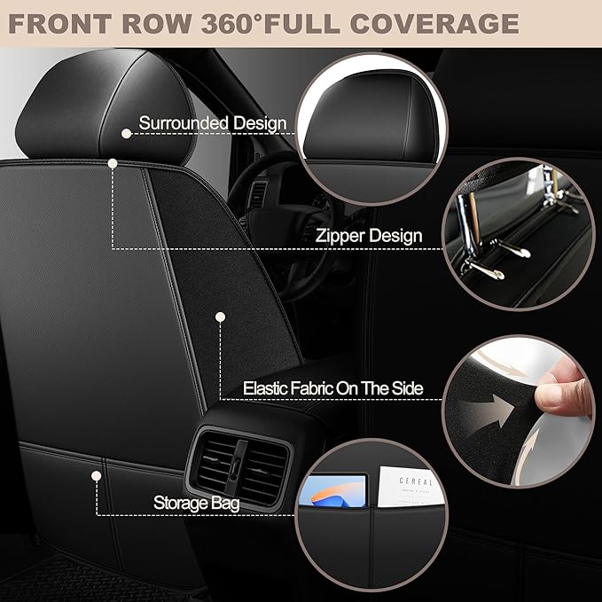 TTX LIGHTING for Chevy Malibu 2009-2026 Car Seat Covers, Breathable Ice Silk & Leather Seat Protector, Cool & Anti-Sweat for Long Driving, Airbag Compatible, 2 Front Seats (Black)