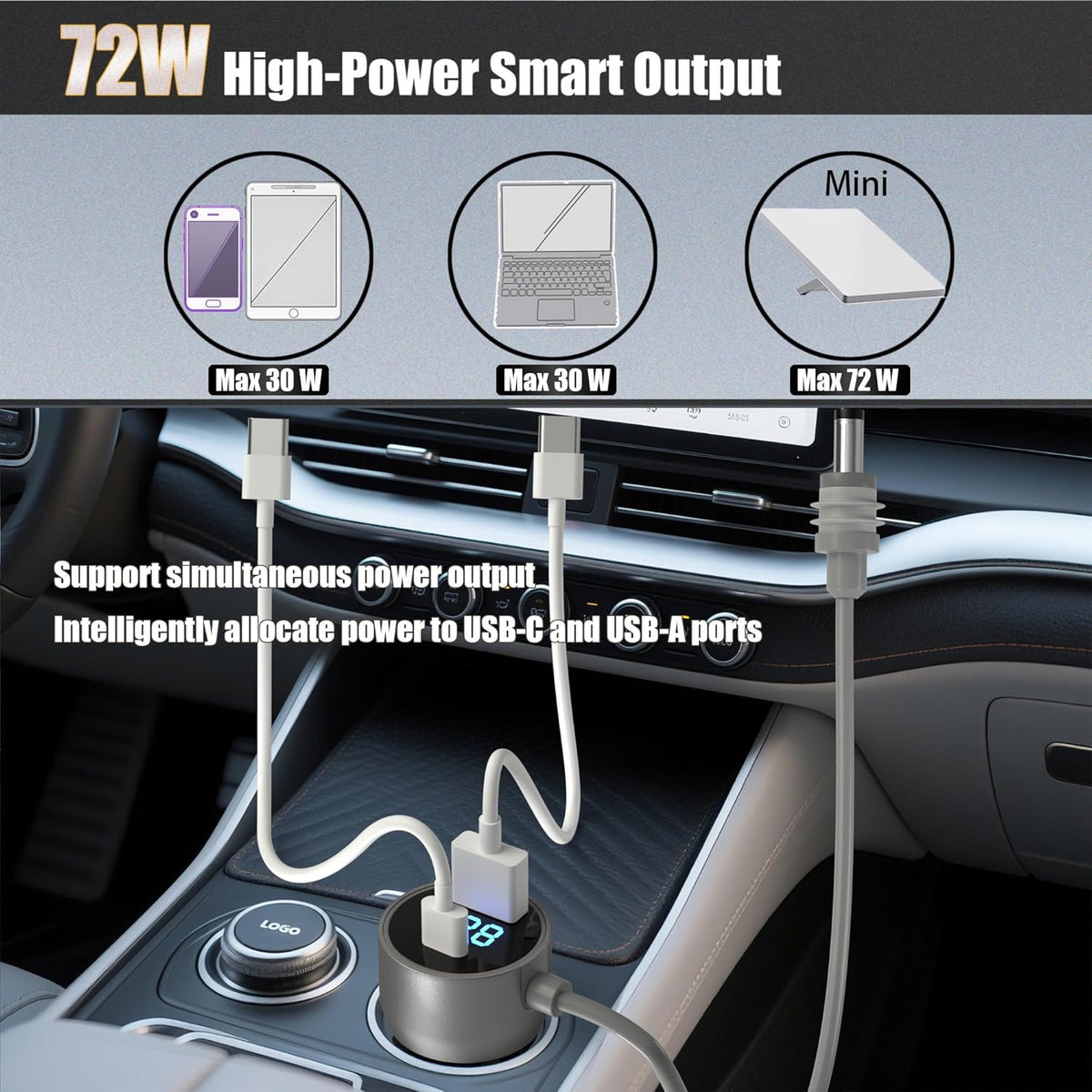 Starlink Mini 12v Power Cord，10FT/3M Starlink Mini Power Cord with car Charger，Cigarette Lighter displays Voltage，Suitable for DC12-24V Trucks, Buses, Boats, Waterproof DC Plugs