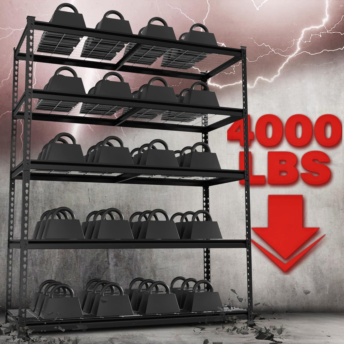 WORKPRO 5-Tier Metal Shelving Unit, 48”W x 24”D x 72”H, Heavy Duty Adjustable Storage Rack, 4000 lbs Load Capacity (Total), for Garage, Basement, Warehouse, Workshop