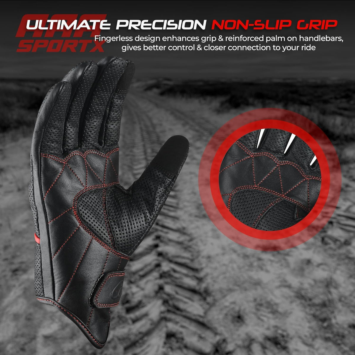 aasportx Motorcycle Gloves - Men's Leather Motorbike Gloves with Touchscreen Function - Non-Slip Pads for Men & Women
