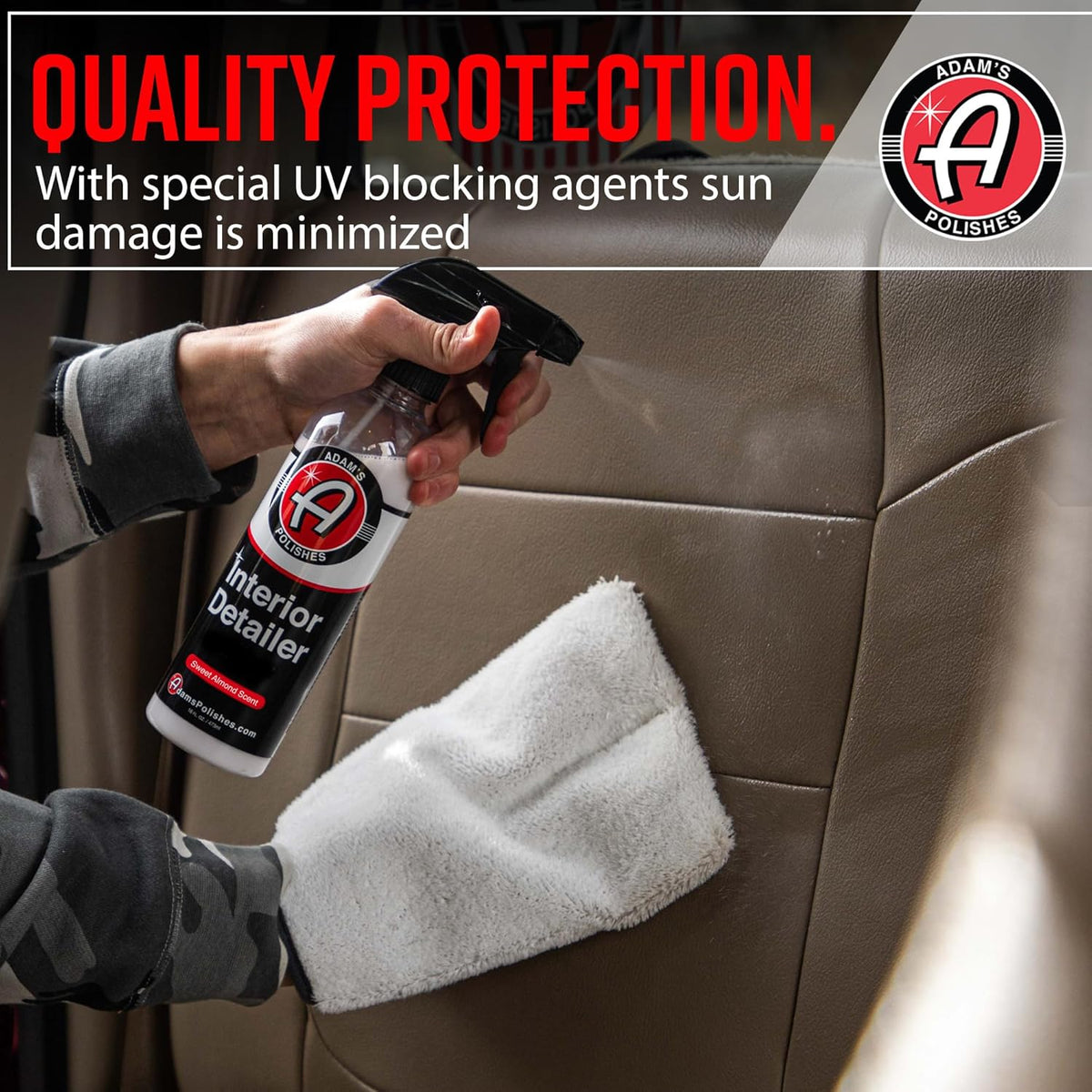 Adam's Polishes Interior Detailer 16 fl. oz (Sweet Almond) - Total Car Interior Cleaner, Protectant & Dressing | All Purpose Cleaner & Leather Conditioner | Vinyl, Dashboard, Screen, Seat Cleaner