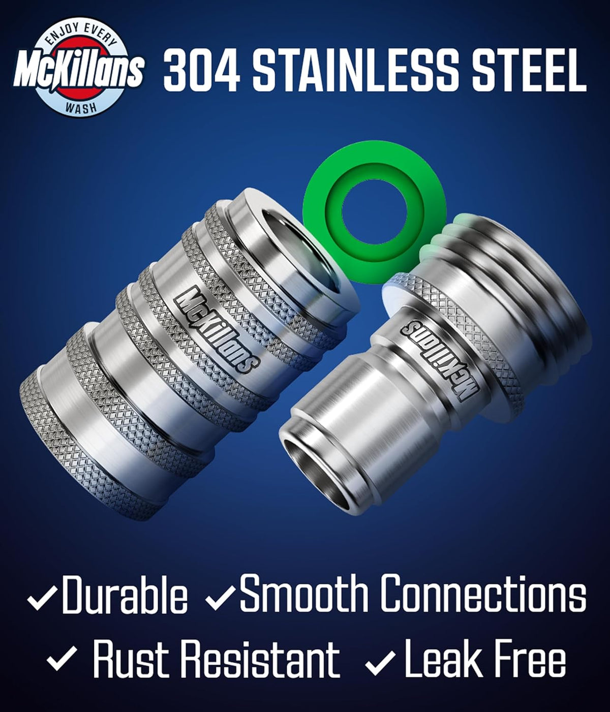 McKillans® 2025 Automatic Garden Hose Quick Connect [Universal FIT] - Stainless Steel Quick Connect Hose Fittings - Water Hose Connectors - Quick Disconnect Adapter - Instant Connection - 5 Pc Kit