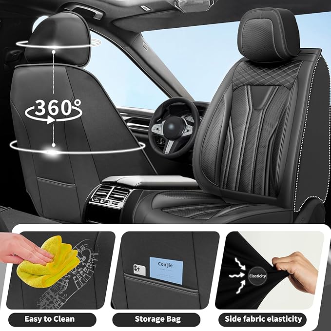 Fit Rogue Car Seat Covers Compatible with Nissan Rogue 2011-2025 2026 - Premium Leather， Waterproof Breathable， All-Weather Seat Cushion Protecto&Airbag Compatible (2 Front Seat All Black)