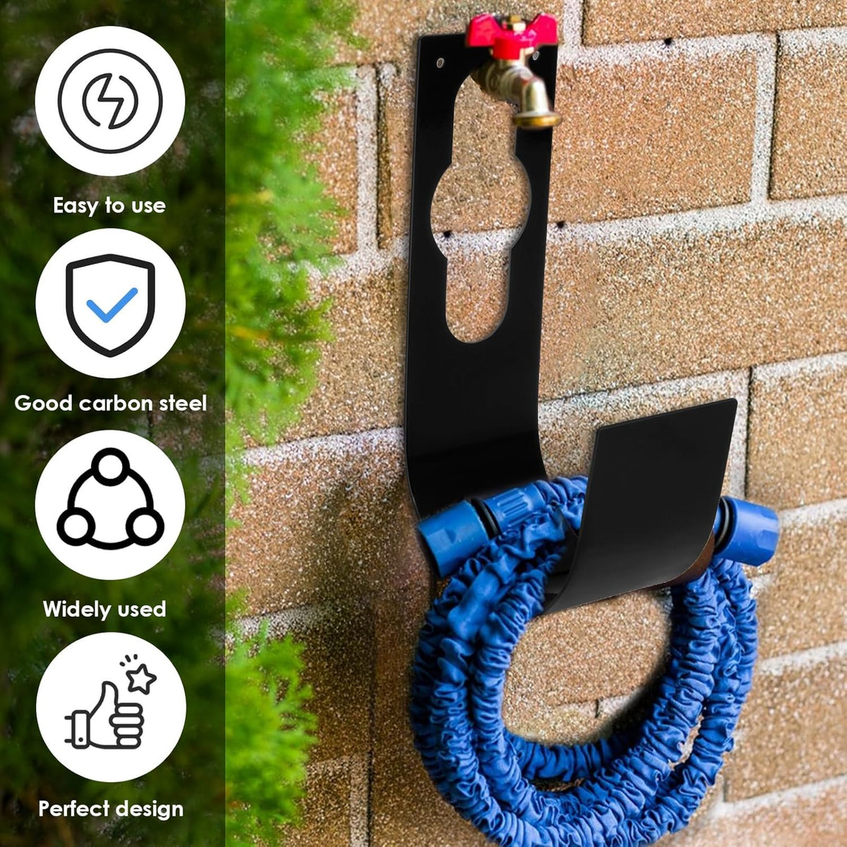 3Pcs Garden Hose Hanger Hook Carbon Steel Expandable Hose Holder Rack Wall Mounted Metal Faucet Hanger Hook for Garage Storage