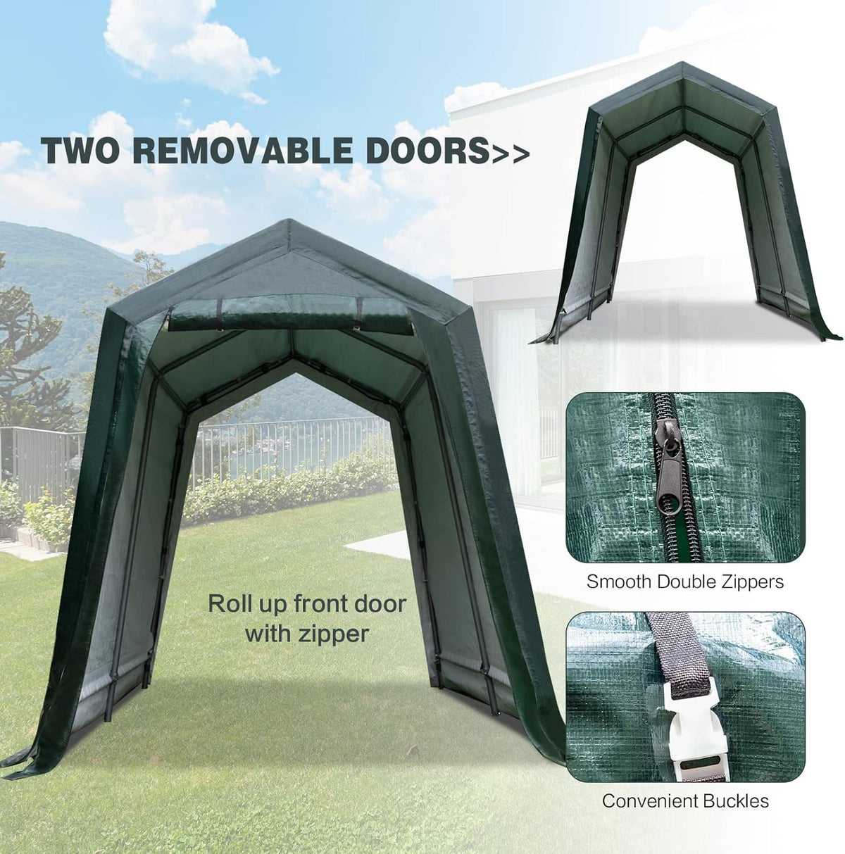 ERGOMASTER 6 Ft x 8 Ft Outdoor Carport Storage Shelter Metal Frame and Waterproof Cover for Motorcycle Cars Garden Tools