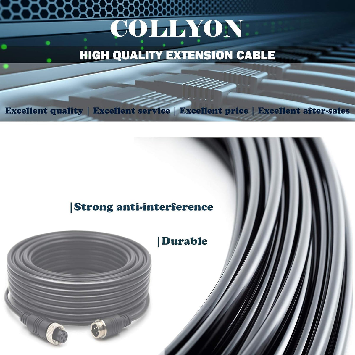 67FT Backup Camera Wire,Car Video Systems,Shock Extension,4Pin Aviation Video Extension Cable CCTV Rear View Camera(67FT/20m)