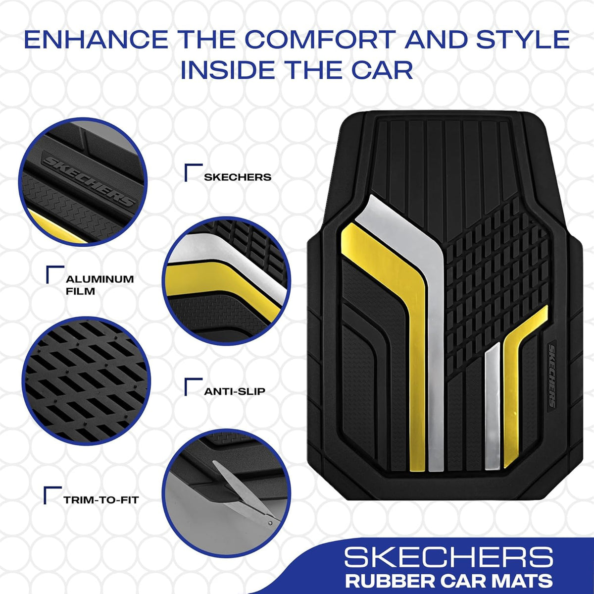 Skechers Heavy Duty Rubber Car Floor Mats,Dual Color Design Floor Mats,All Weather Car Mats,Waterproof Trim to Fit Universal Floor Liner Car Mats,Automotive Floor Mats for Cars Trucks Suvs,Yellow
