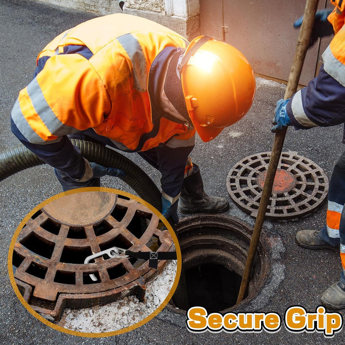 Manhole Hook Tool, Portable Versatile Hook for Lifting Manhole Covers, Storm Drains, Septic Tank Risers, Steel Tool for Lifting, Pulling, and Removing Covers, Easy to Store(Short & Long)
