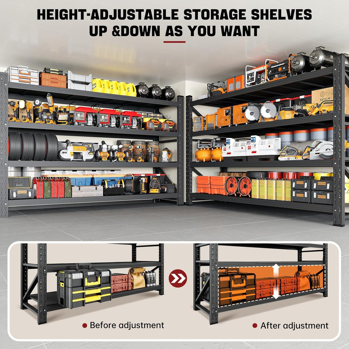 5000LBS Storage Shelves,71" W Garage Shelving Heavy Duty Metal Adjustable Garage Shelves, Shelving Units Industrial Shelving for Warehouse,71" W x 24" D x 69" H,Black
