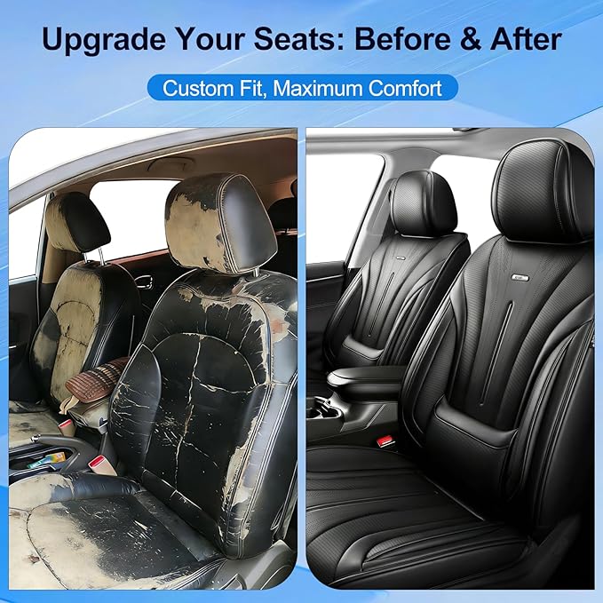 Fit Colorado Car Seat Covers (Front Pair) for Select Chevy/Chevrolet Colorado 2015-2026 - Premium Full Coverage Leather, Waterproof & All Weather Seat Cushion Protector, Black