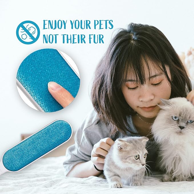 Lint Brush and Pet Hair Remover for Laundry, Clothes, Couches, Car Seats, Furniture and Fabric. Reusable Dog and Cat Fur Wizard Hair Removal Brush. ALLISTAR (Sky Blue)
