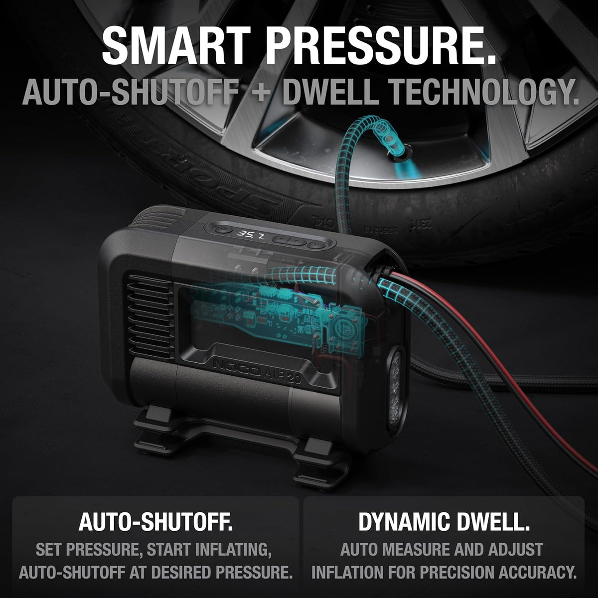 NOCO AIR20: UltraFast 20A Tire Inflator - 12V Portable Air Compressor Pump, 100 PSI Max – 47 SLPM Airflow Inflates 0–40 PSI in 2.5 Minutes – Digital Gauge + Auto-Shutoff