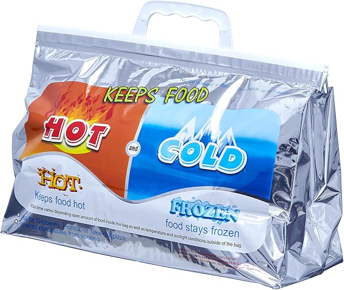 Superio Hot and Cold Insulated Bags for Food Delivery, Grocery Shopping Bags, Food Storage for Hot and Frozen Food for Travel, Disposable Cooler Bag, Reinforced Thermal Lunch Bag (1, 13"x5.5"x8.5")