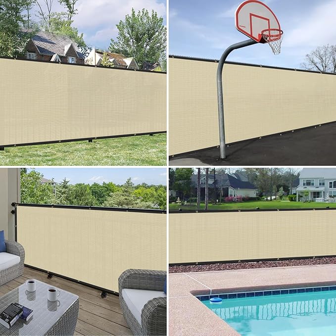 Windscreen4less Privacy Fence Screen Heavy Duty Windscreen Fencing Mesh Fabric Shade Net Cover with Brass Grommtes for Outdoor Wall Garden Yard Pool Deck, 8'x150' Beige