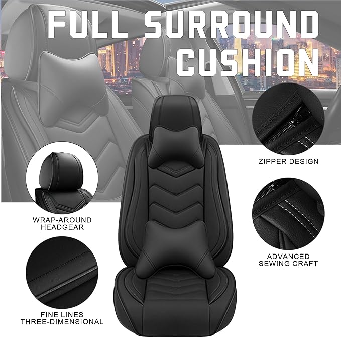 CTDS Car Seat Covers for Hyundai Kona 2018-2026, Stylish Sport Seat Cover, Premium Nappa Leather Car Seat Cover. Automobile Seat Covers Sets.(Luxury 2 Seats/Pure Black)