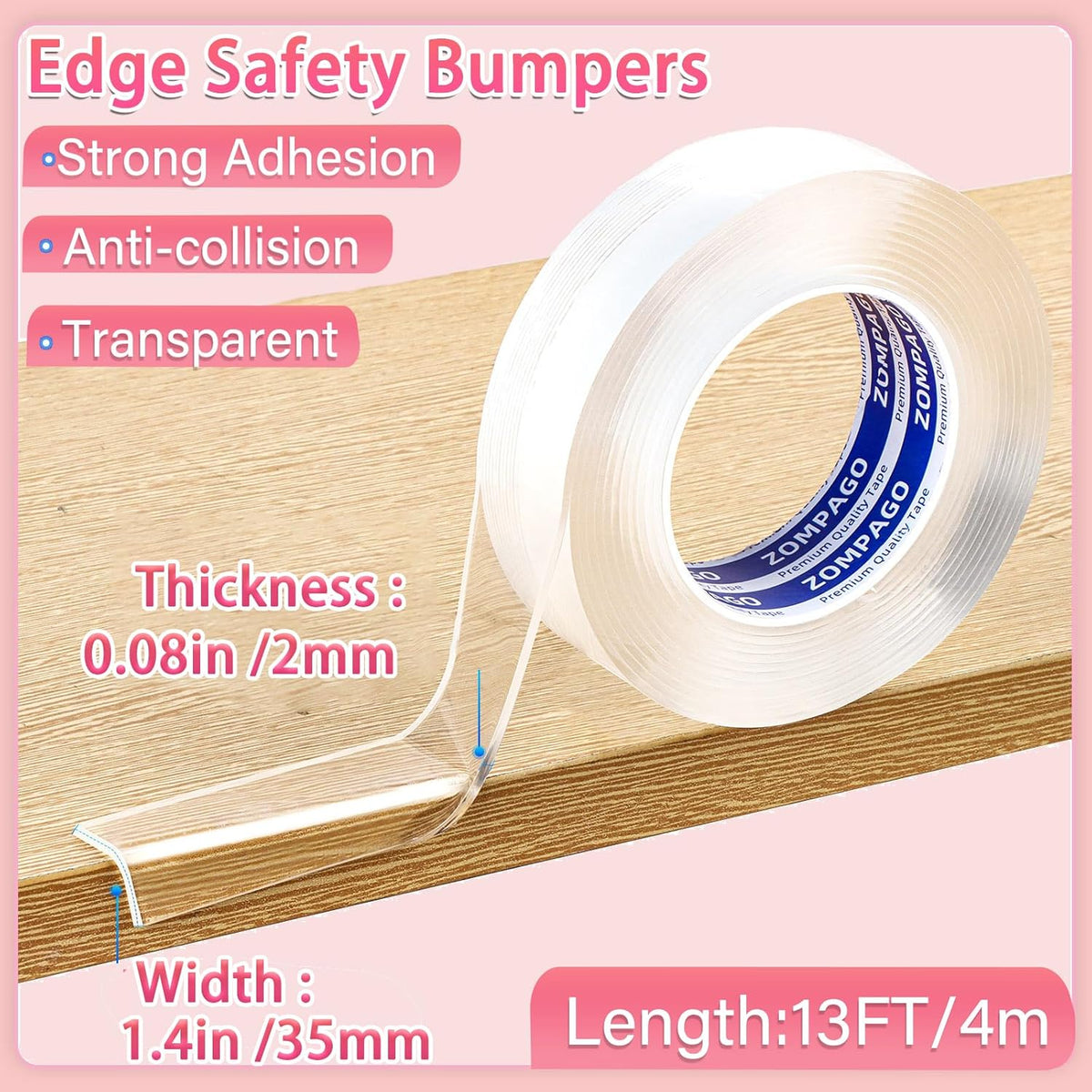 Clear Soft Corner Protectors for Furniture Strip,1.4in x13FT,Sharp Edge & Table Bumper,Window Edge,Wall Protector, Soft Corner Guards Safe for Proof,Table Corner Protectors in Family