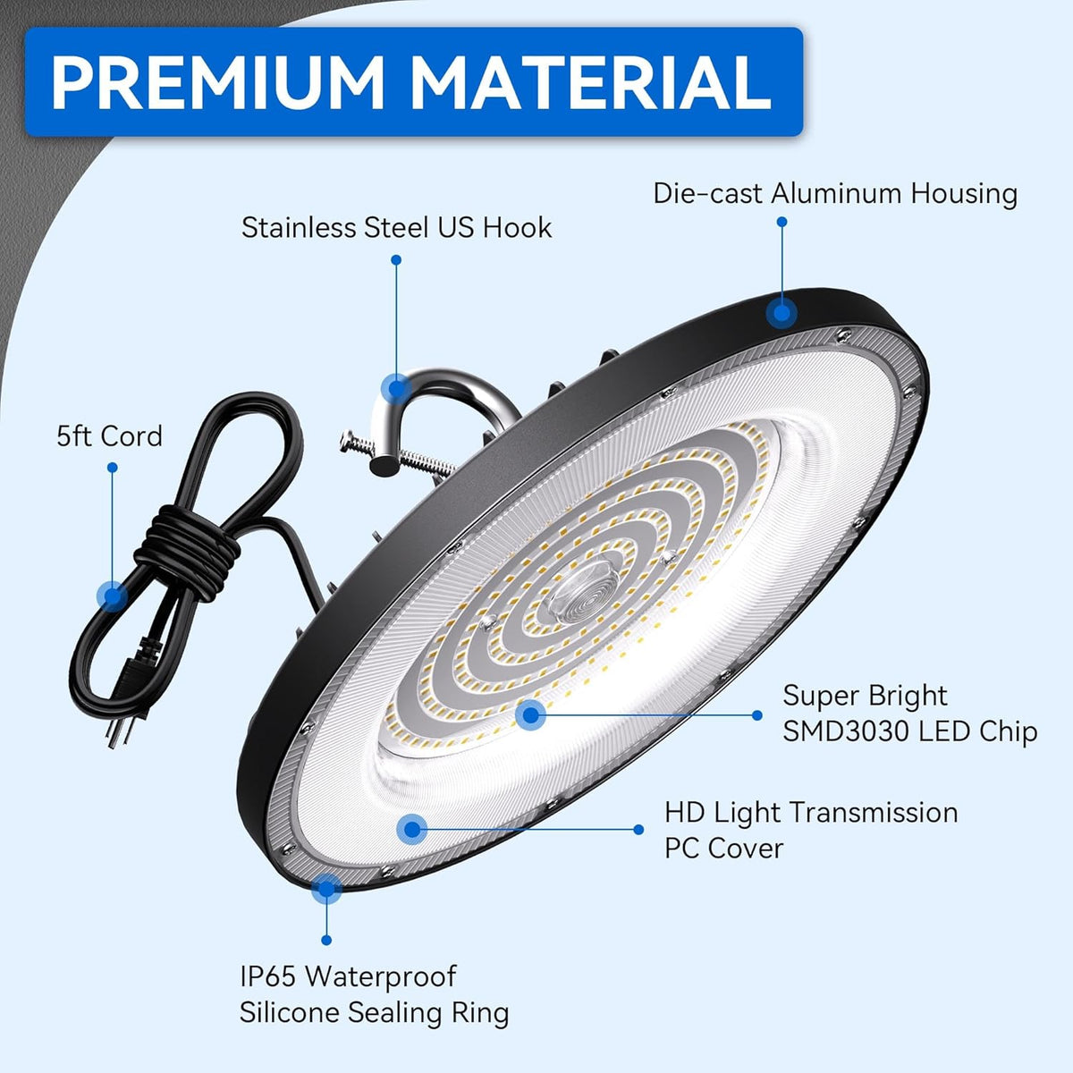 4 Pack UFO Led High Bay Light 150W(600W MH/HPS Equiv.), 21000lm, 4000K Daylight High Bay Led Light with 5' Cable US Hook, IP65 Waterproof Commercial Light Fixture for Warehouse Workshop Barn Factory