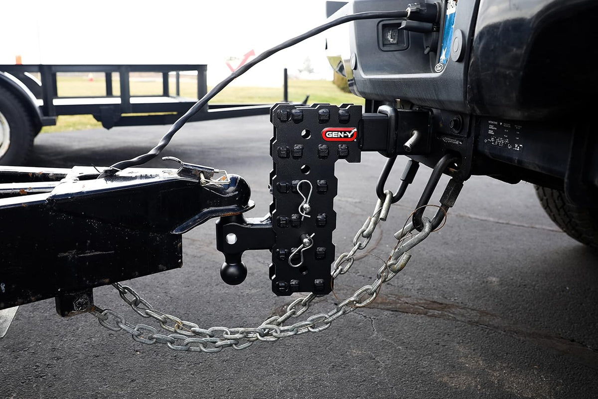 GEN-Y Hitch Solid Shank Adjustable Tow Hitch with Dual-Ball for 2.5" Receiver - 5" Drop - 16,000 LB Towing Capacity - 1,600 LB Tongue Weight - Black