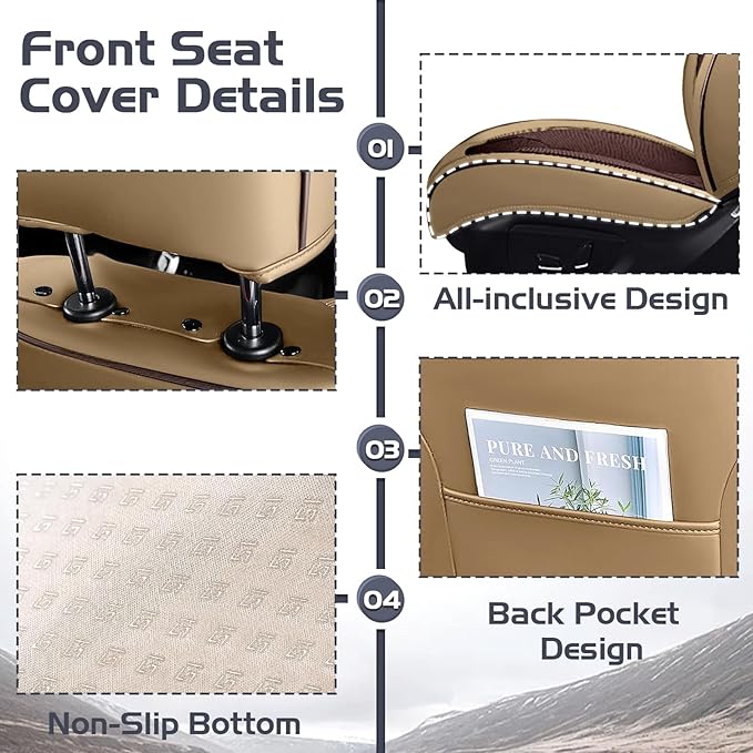 Truck Seat Covers for Nissan Frontier 2009-2026, Waterproof Premium Leather Full Coverage Car Seat Cover, Muscle Sport Style Auto Interior Seat Cover Sets (Front Set/Brown Coffee)