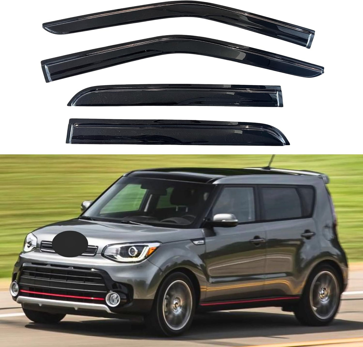 KPY Window Visor Compatible with Kia Soul 2014-2019, 4PC Rain Guard Side Window Vent Deflectors Tape-On Mugen Style, 2014 2015 2016 2017 2018 2019