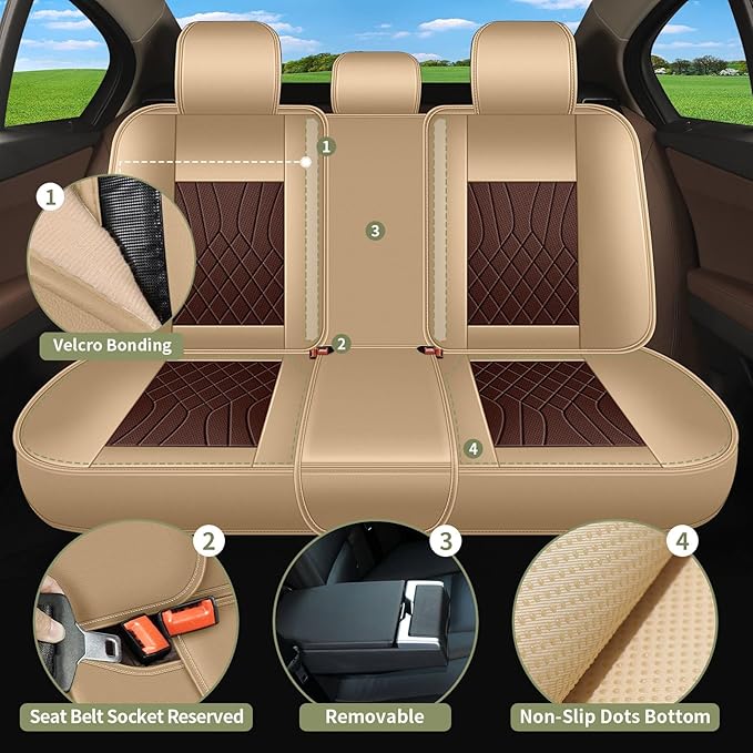 Breathable Car Seat Covers for Nissan Maxima 2026 2025 2024 2023 2022 2021 2020 2019 2018 2017 2016 2015 2014 2013 2012 2011, Perforated Leather Full Set, for Nissan Maxima Accessories (Beige&Brown)