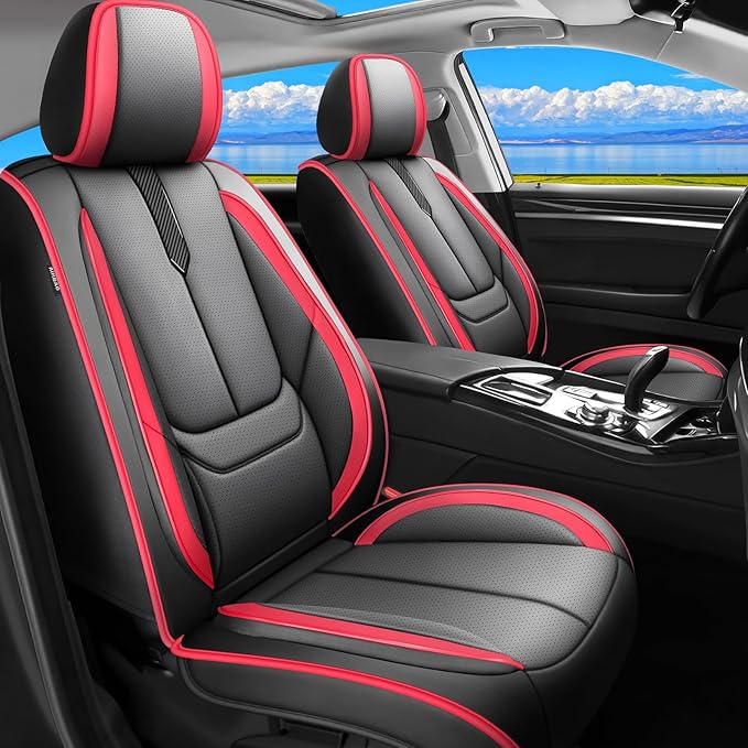 Fit Venue Car Seat Covers for Hyundai Venue 2020-2025 2026 -Upgraded Premium Waterproof & Breathable Leather,Airbag Compatible,All-Weather Seat Cushion Protector,2 Front/Black-Red
