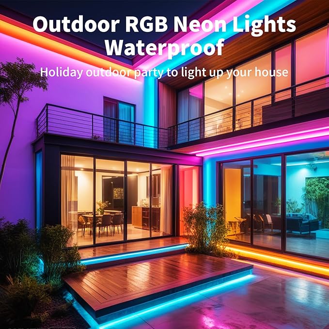 iNextStation 32.8FT RGB Neon LED Strip Lights, 24V Waterproof Silicone Rope Light, Music Sync, Color Changing, App & Remote Control, for Bedroom, Outdoor, Wall, Ceiling Decor
