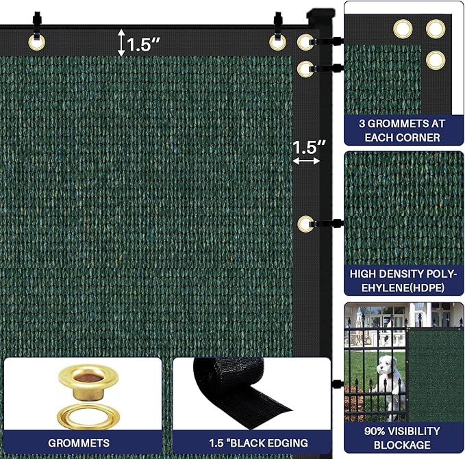 Windscreen4less Privacy Fence Screen Heavy Duty Windscreen Fencing Mesh Fabric Shade Net Cover with Brass Grommtes for Outdoor Wall Garden Yard Pool Deck, 8'x84' Green