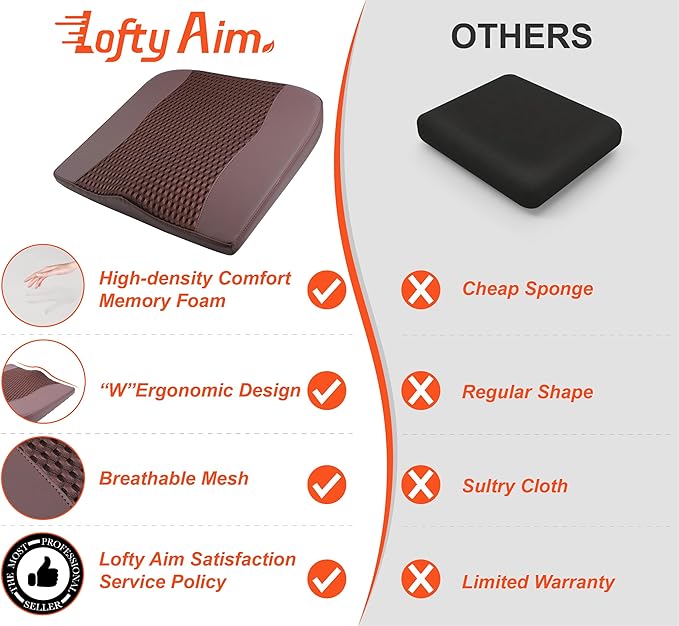 Car Seat Cushion, Comfort Memory Foam Car Cushions for Driving - Sciatica & Lower Back Pain Relief, Driver Seat Pillow for Auto, Office Chair, Wheelchair - 4D Mesh Brown