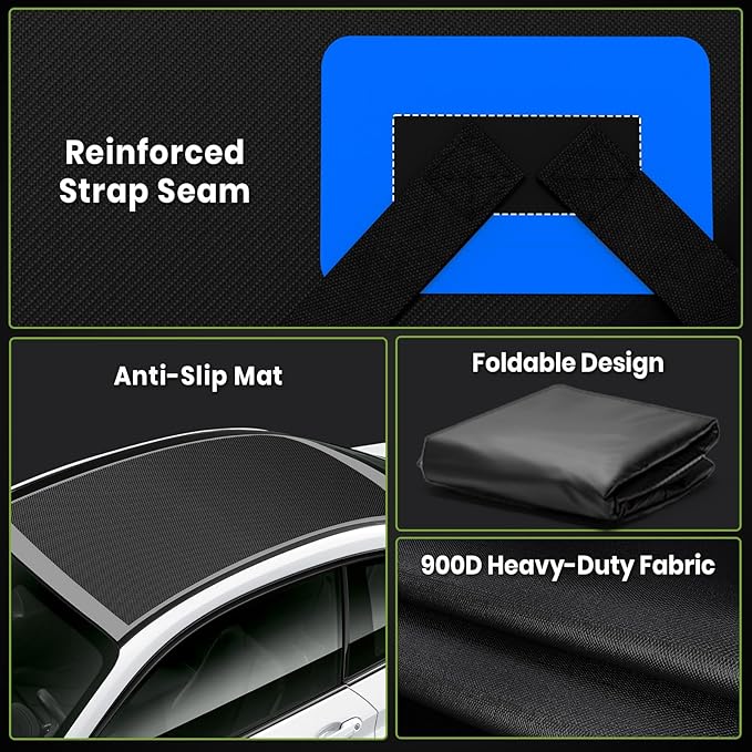 21 Cubic Feet Car Rooftop Cargo Bag Carrier, Soft Roof Top Luggage Bag for All Vechicles with/Without Racks - with Waterproof Zip, Luggage Lock, Anti-Slip Mat, Storage Bag, Door Hooks, Blue