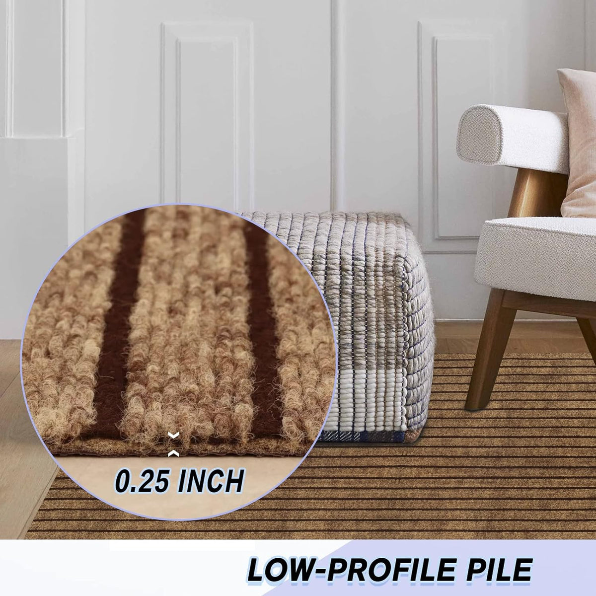 Custom Size Backed Non-Slip Area Rugs Runner, Easy Clean, Waterproof Runner Rugs for Hallway Entryway, Kitchen, Laundry, 2FT x 39FT, Brown Stripe