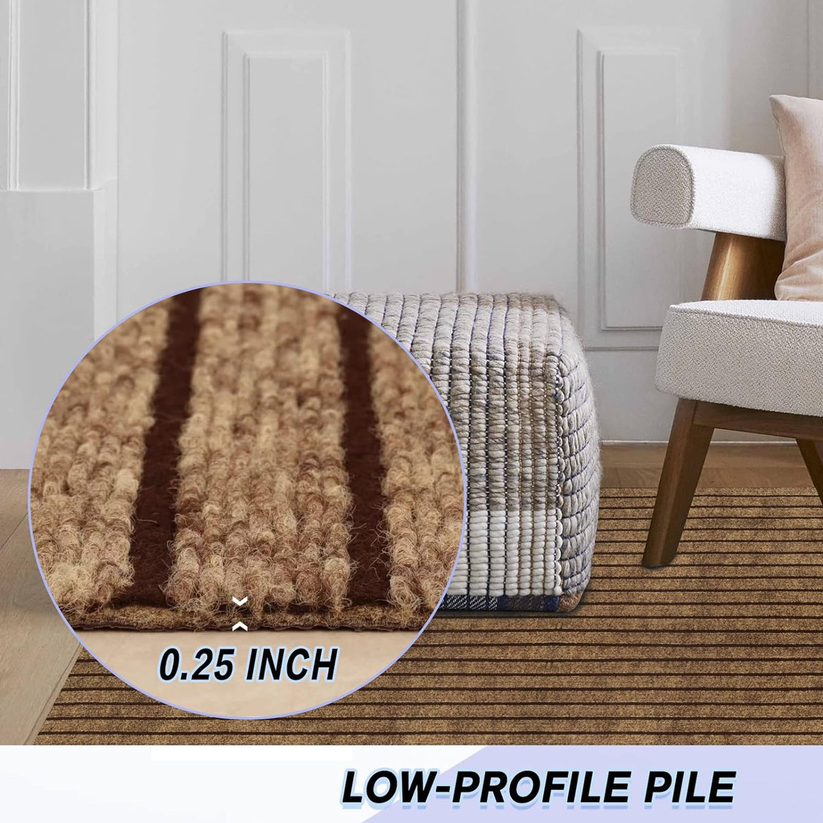 Custom Size Backed Non-Slip Area Rugs Runner, Easy Clean, Waterproof Runner Rugs for Hallway Entryway, Kitchen, Laundry, 4FT x 40FT, Brown Stripe