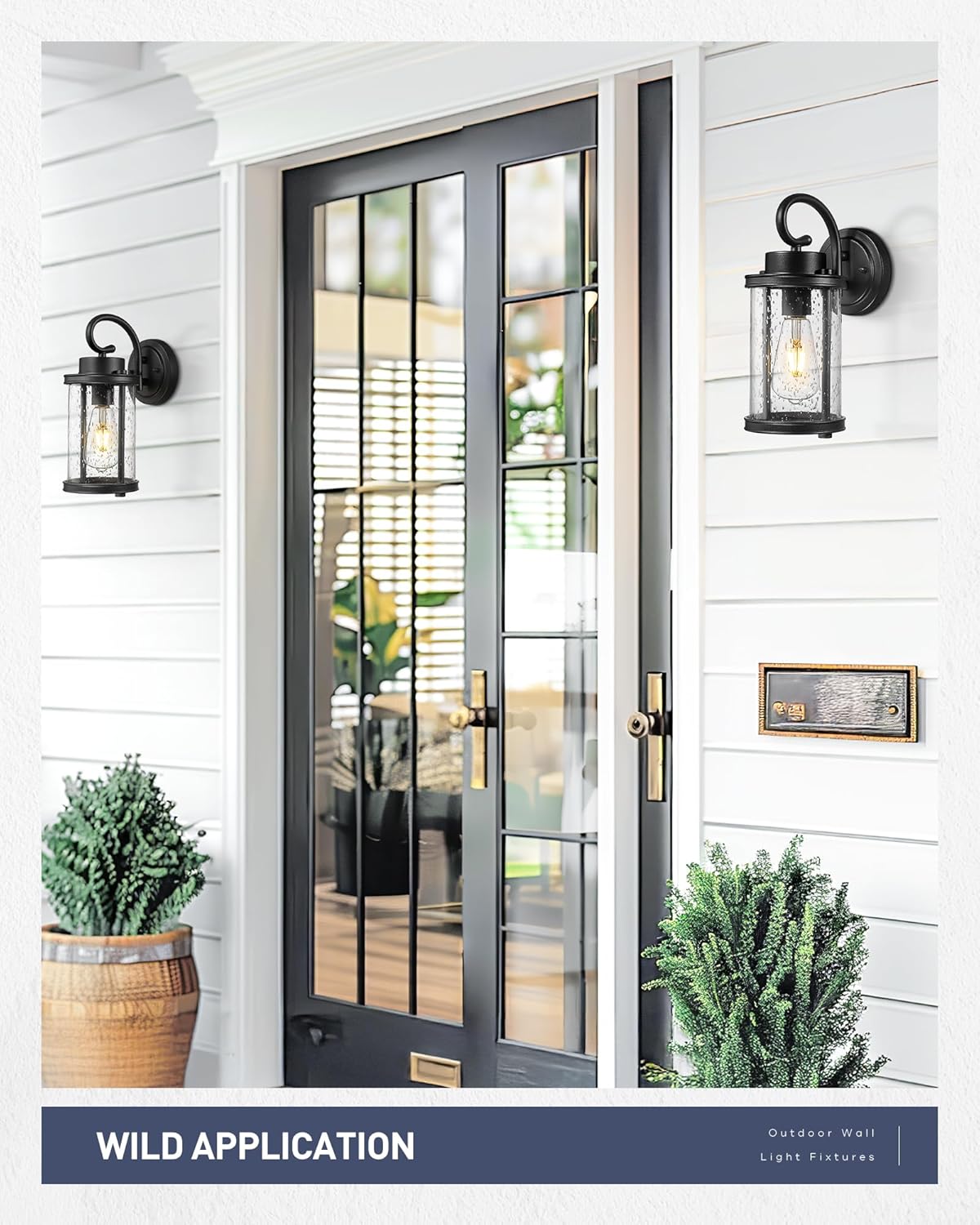 kudos Porch Lights, 12.5 inch Cylinder Outdoor Wall Light, E26 Sockets, Anti-Rust Waterproof Light Fixtures Wall Mount for Patio, Black with Seeded Glass, KDOWL01-BK