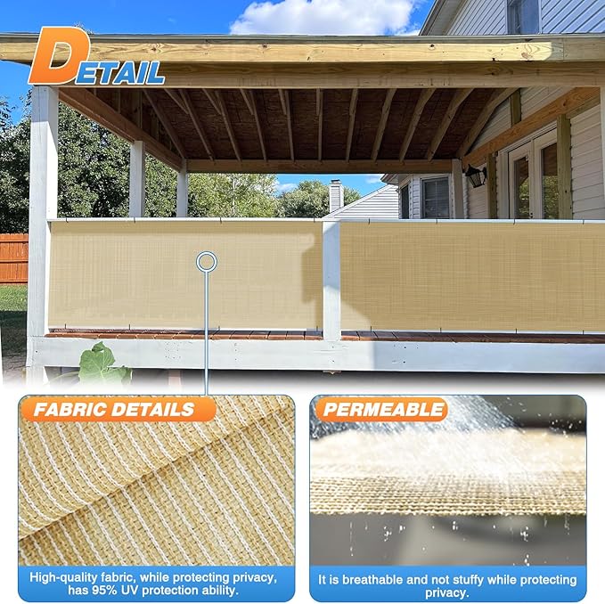 TANG Sun Shade Fabric Roll 8'x146' Shade Cloth for Garden Beige HDPE Mesh Shading Pergola Cover Replacement Canopy, 95% Blockage Sunshades for Outdoor Patio Backyard Plant
