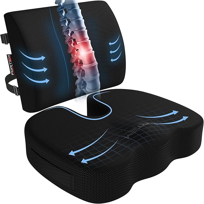 FORTEM Seat Cushion, Office Chair Cushion, Lumbar Support Pillow for Office Chair, Memory Foam Sciatica Coccyx Tailbone Pressure Pain Relief, Car Sitting Pad, Washable Non Slip, XL