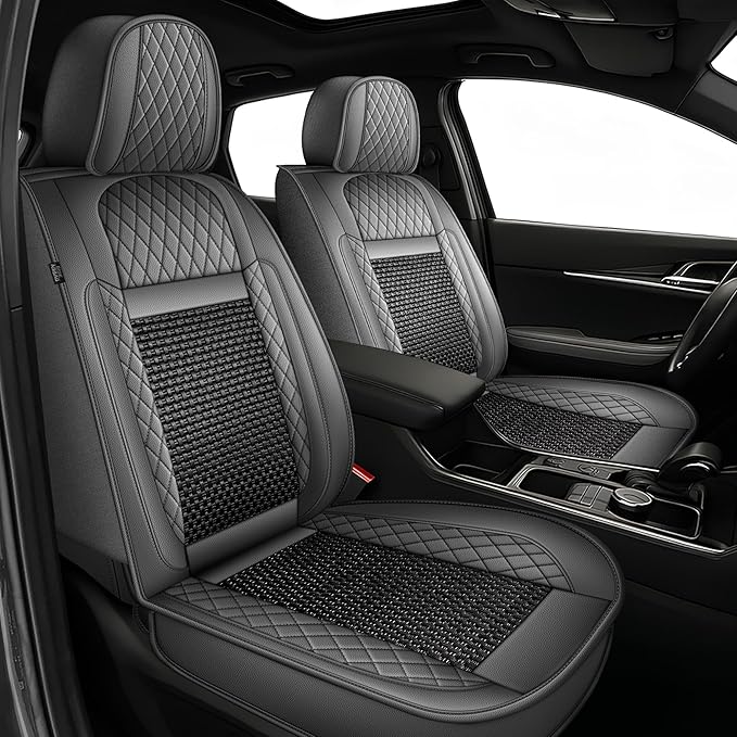 TTX LIGHTING for Subaru Legacy 1995-2026 Car Seat Covers, Breathable Ice Silk & Leather Seat Protector, Cool & Anti-Sweat for Long Driving, Airbag Compatible, 5 Seats Full Set (Black&Gray)