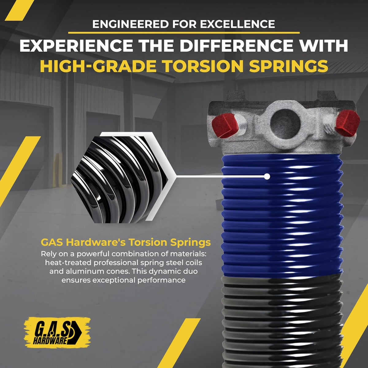 Garage Door Torsion Spring 262x2x38 for Right Side of Garage Door with Winding Bars, 1" Steel Bearing, and Gloves Heavy Duty Precision E-Coating 5-Year Warranty Minimum 30,000 Cycles (Black Cone)